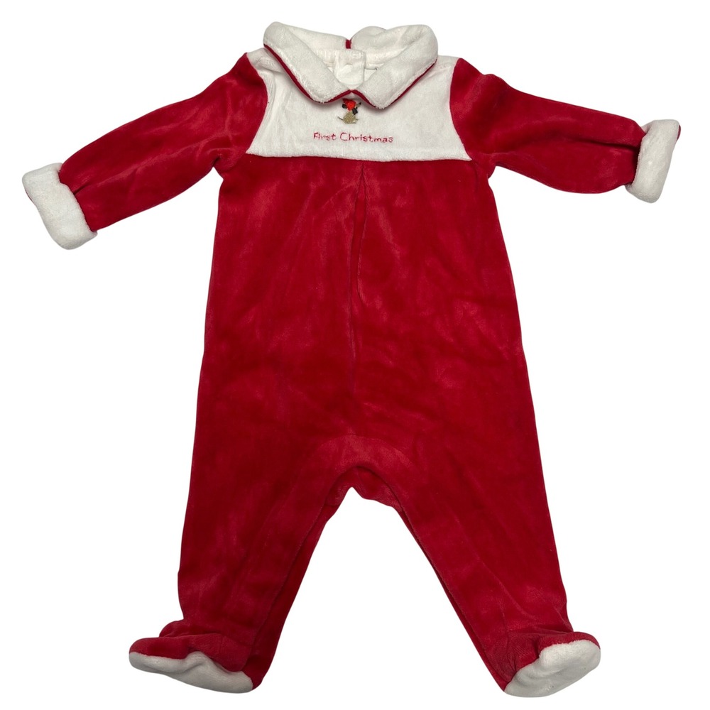 Janie and Jack Newborn Red Velour First Christmas Bodysuit